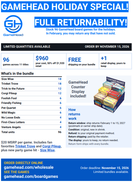 GameHead Games - 2026 Retailer Bundle (with Countertop Display)
