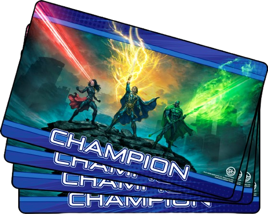 4 x Champion - Metallic/Foil Black Stitched Playmats (14"x 24") - Prerelease Celebration