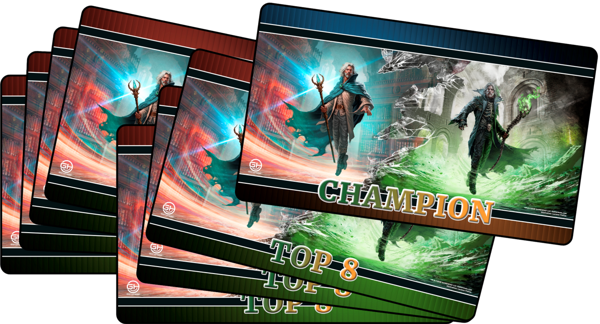 TOP 8 - Metallic/Foiled Black Stitched Playmats (14"x 24") - Prerelease Celebration (Sept 2026)