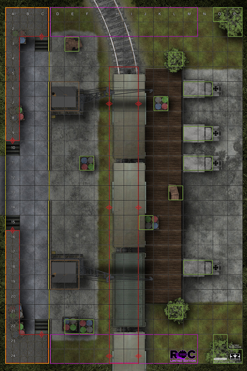 Train Stop Map C - ROC/HeroClix Mat Square Corners - 36" x 24" x 1/16"