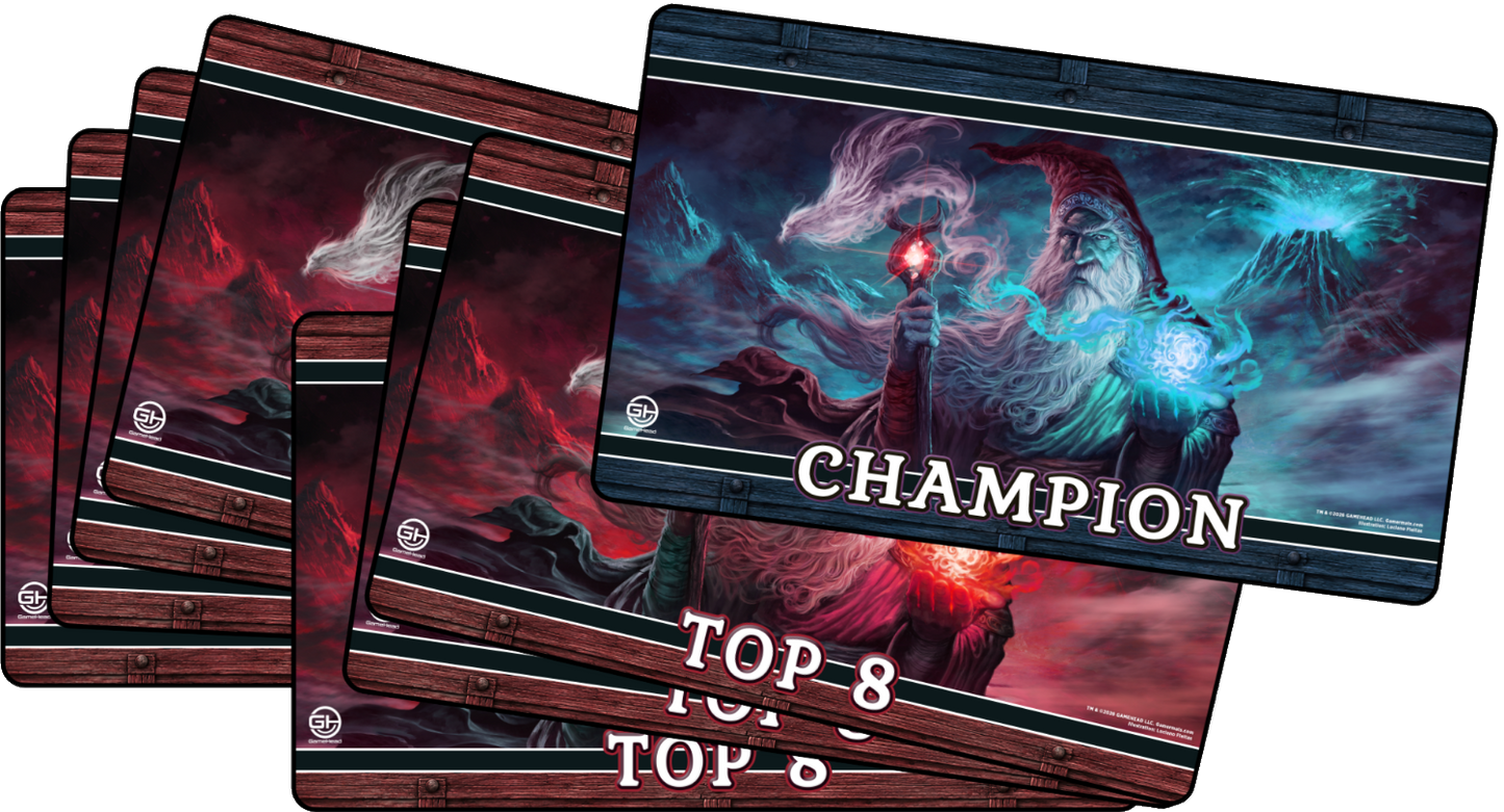 TOP 8 - Metallic/Foiled Black Stitched Playmats (14"x 24")  -  Prerelease Celebration (Aug 2026)