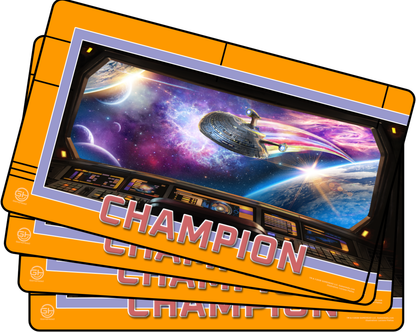4 x Champion - Metallic/Foil Black Stitched Playmats (14"x 24")  -  Prerelease Celebration (Oct 2026)