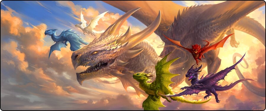 Baby Dragons Flight Lessons - Tablemat Premium Black Stitched - 72" x 30" x 1/8"