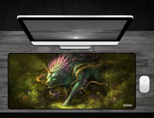 Forest Shaman - Deskmat Premium Black Stitched - 32" x 14" x 1/8"